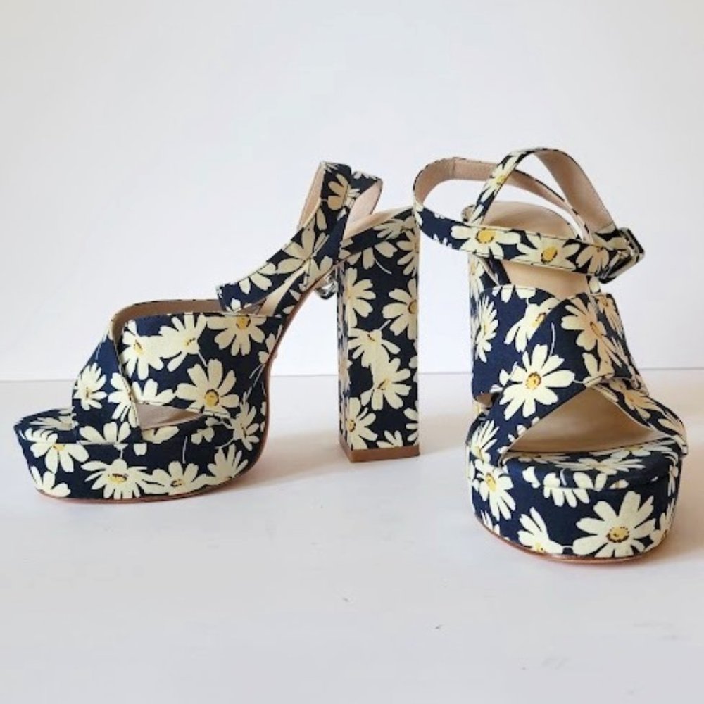 Raye x House of Harlow 1960  Revolve Floral Daisy Print Strappy Platform Sandal